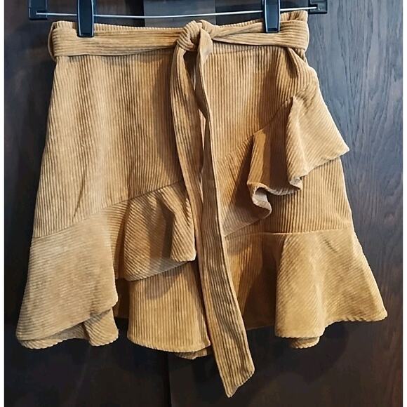 Corduroy tiered layered Fall belted Western Size small Short Skirt Tan Brown - Picture 1 of 5